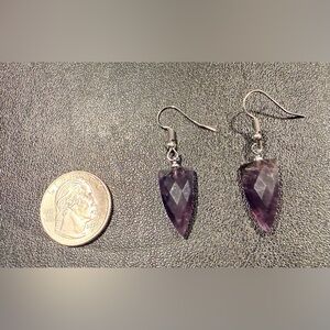Macy’s Amethyst Arrowhead Drop Earrings Silver Tone NWOT